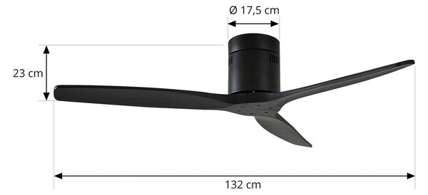Lucande Stropní ventilátor Vindur, černý, DC, tichý, Černá, Obývací pokoj / jídelna, kov, Moderní