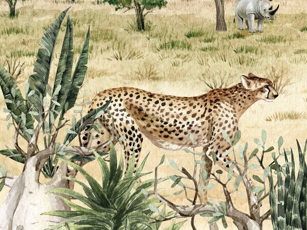 FUGU Africká savana - tapeta pro děti Materiál: Digitální eko vlies - klasická tapeta nesamolepicí