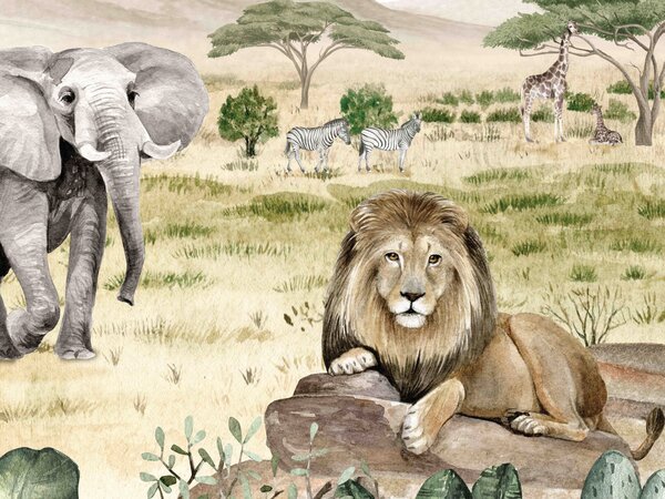 FUGU Africká savana - tapeta pro děti Materiál: Digitální eko vlies - klasická tapeta nesamolepicí