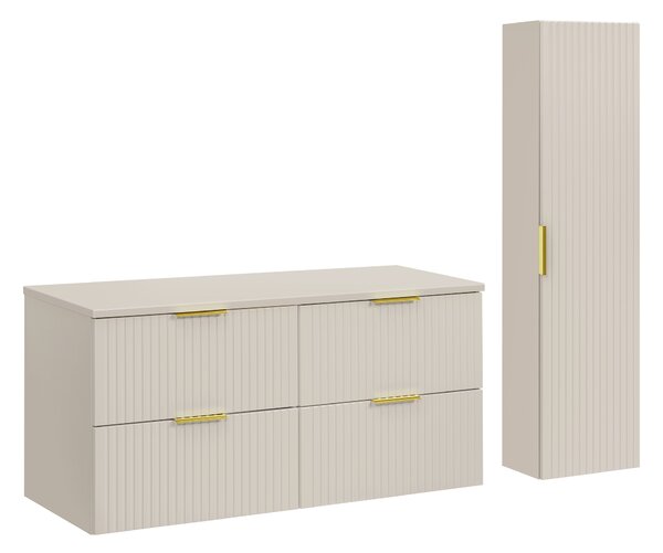 Comad Set koupelnového nábytku Adel Cashmere 120 kašmír mat s vysokou skříňkou se zásuvkami