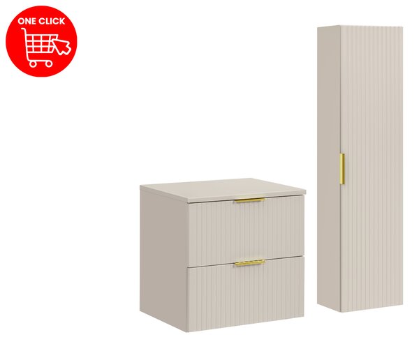 Comad Set koupelnového nábytku Adel Cashmere 60 kašmír mat s vysokou skříňkou se zásuvkami