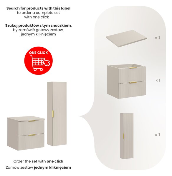 Comad Set koupelnového nábytku Adel Cashmere 60 kašmír mat s vysokou skříňkou se zásuvkami