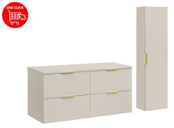 Comad Set koupelnového nábytku Adel Cashmere 120 kašmír mat s vysokou skříňkou se zásuvkami