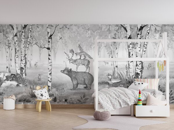 FUGU Tapeta pro děti s králem medvědem - Bear King grey Materiál: Digitální eko vlies - klasická tapeta nesamolepicí