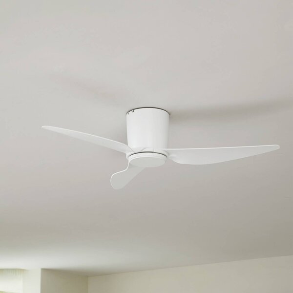 Lindby Stropní ventilátor Aulo, bílý, DC, tichý, Ø 123 cm, Bílá / opál, Obývací pokoj / jídelna, kov, Moderní