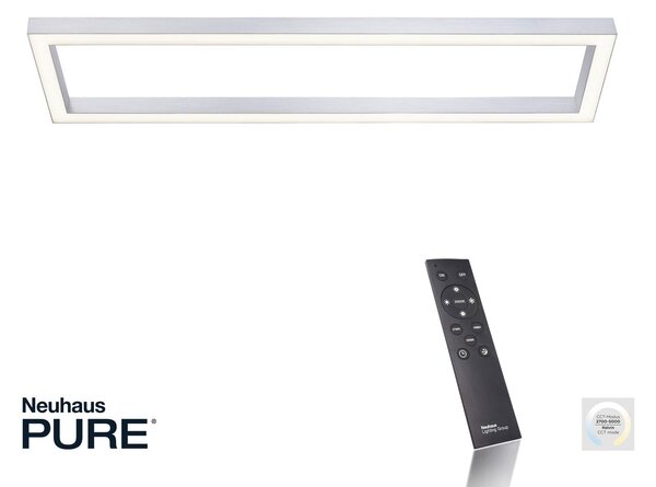PURE Stropní svítidlo LED Lines, 110 x 30 cm, stříbrná, dálkové ovládání, stmívatelný, Hliník / šedá / zinek, Obývací pokoj / jídelna, kov, Moderní