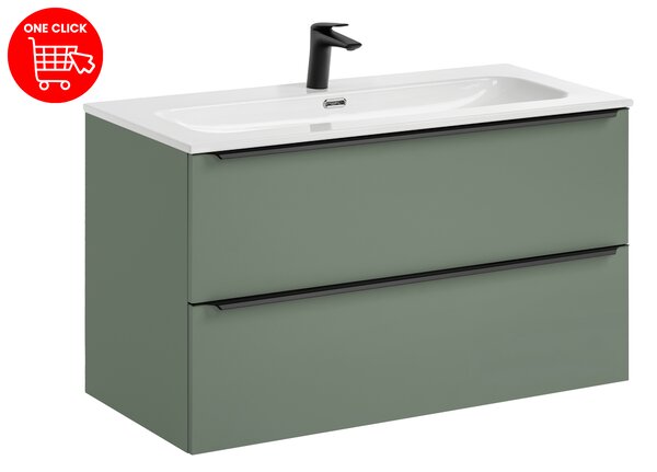 Comad Koupelnová skříňka s nábytkovým umyvadlem Sombra Green 100 rákosově zelená s baterií