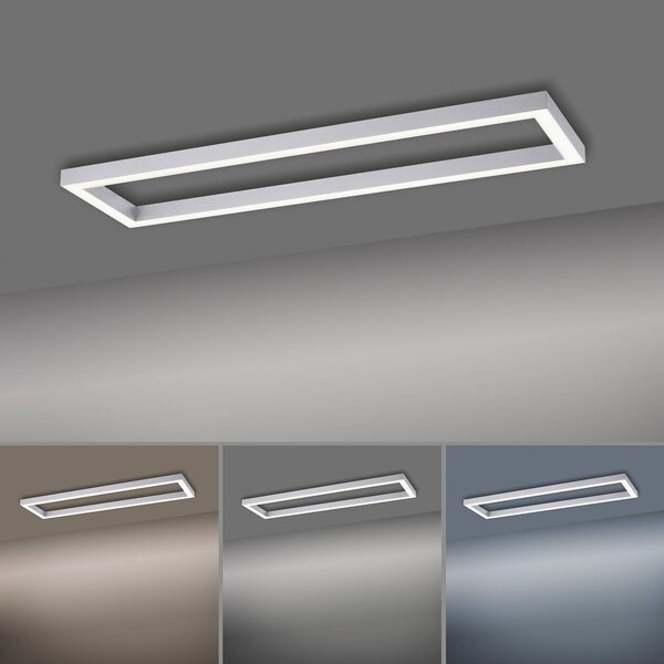 PURE Stropní svítidlo LED Lines, 110 x 30 cm, stříbrná, dálkové ovládání, stmívatelný, Hliník / šedá / zinek, Obývací pokoj / jídelna, kov, Moderní