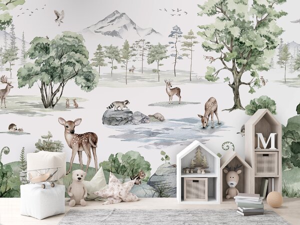 FUGU Tapeta pro děti Deer Forest winter - Eko, bez pvc Materiál: Digitální eko vlies - klasická tapeta nesamolepicí