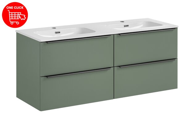 Comad Koupelnová skříňka s nábytkovým dvojumyvadlem Sombra Green 140 rákosově zelená