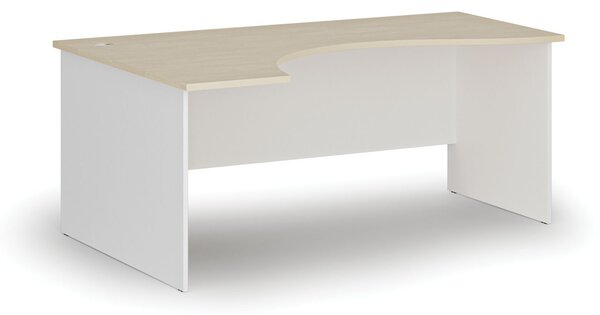 Ergonomický kancelářský psací stůl PRIMO WHITE, 180x120 cm, levý, bílá/bříza