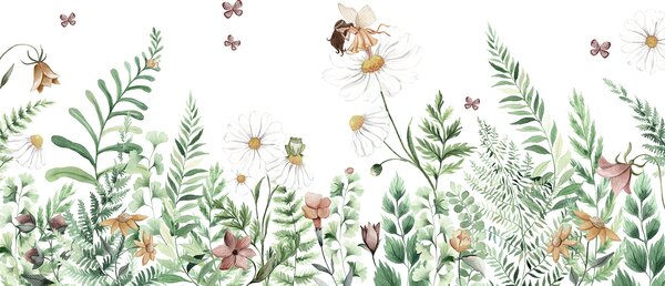FUGU Tapeta pro děti Fairy garden - kvalitní tapeta s vílou a květinami Materiál: Digitální eko vlies - klasická tapeta nesamolepicí
