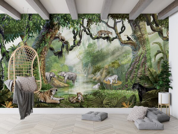 FUGU Tapeta pro děti Břízy a lesní zvířátka - Amazing Antlers Materiál: Digitální eko vlies - klasická tapeta nesamolepicí
