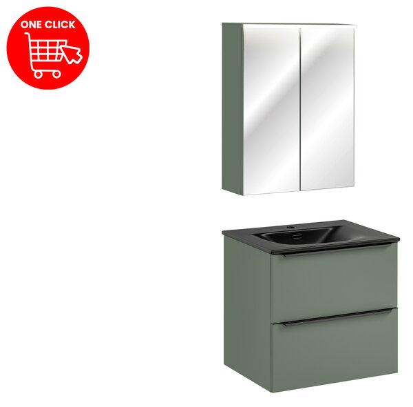 Comad Set koupelnového nábytku Sombra Green 60 rákosově zelená s umyvadlem se zrcadlem se zásuvkami