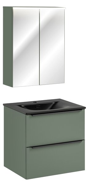 Comad Set koupelnového nábytku Sombra Green 60 rákosově zelená s umyvadlem se zrcadlem se zásuvkami