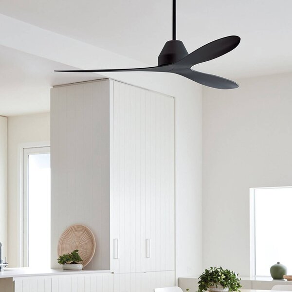 Beacon Lighting Stropní ventilátor Whitehaven, černý, tichý, Ø 142 cm, Černá, Obývací pokoj / jídelna, Plast, Moderní