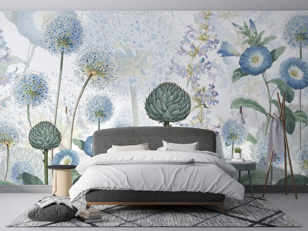 FUGU Přírodní tapteta s lučním kvítím - Blue Wild Meadow Materiál: Digitální eko vlies - klasická tapeta nesamolepicí