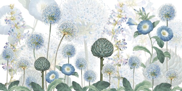 FUGU Přírodní tapteta s lučním kvítím - Blue Wild Meadow Materiál: Digitální eko vlies - klasická tapeta nesamolepicí