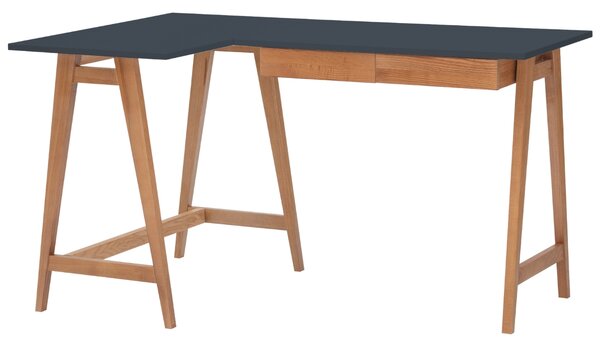 Tmavě šedý lakovaný rohový pracovní stůl RAGABA LUKA 135 x 85 cm s dubovou podnoží, levý