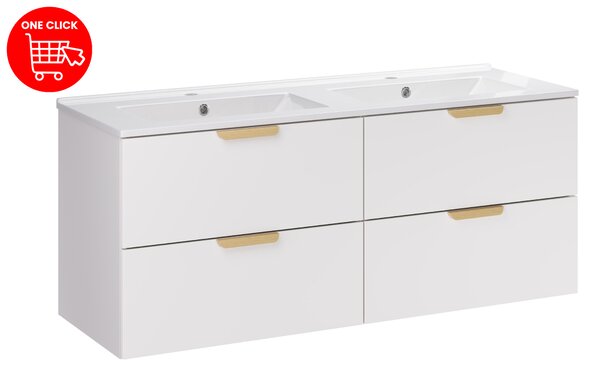 Comad Koupelnová skříňka s keramickým dvojumyvadlem Aster White 120 bílá mat
