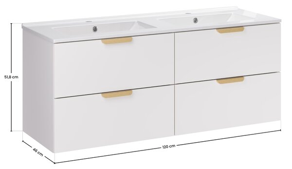 Comad Koupelnová skříňka s keramickým dvojumyvadlem Aster White 120 bílá mat