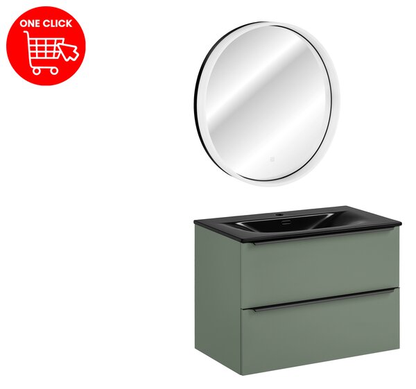 Comad Set koupelnového nábytku Sombra Green 80 rákosově zelená se zrcadlem