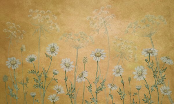 FUGU Tapeta sedmikrásky - Dazzling Daisies Yellow Materiál: Digitální eko vlies - klasická tapeta nesamolepicí
