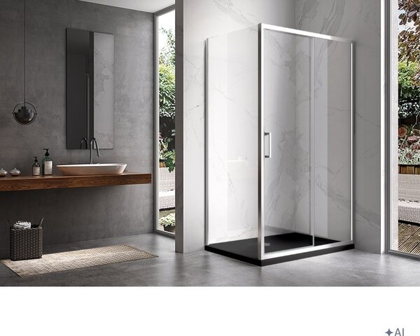 BPS-koupelny Obdélníkový sprchový kout KZ104C 120x90 chrom/transp. + vanička ST04C BL černá
