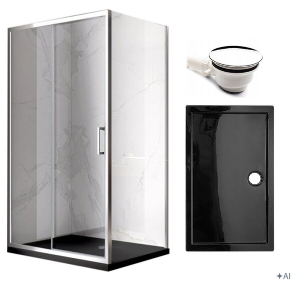 BPS-koupelny Obdélníkový sprchový kout KZ104C 120x90 chrom/transp. + vanička ST04C BL černá
