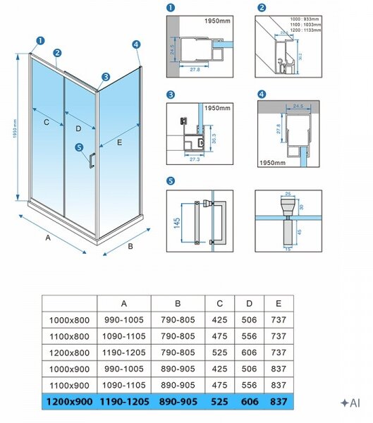 BPS-koupelny Obdélníkový sprchový kout KZ104C 120x90 chrom/transp. + vanička ST04C BL černá