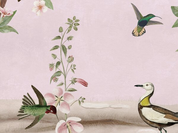 FUGU Tapeta stromy citrónovníku - Lemon Tree Chinoiserie pink Materiál: Digitální eko vlies - klasická tapeta nesamolepicí