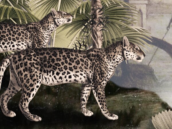 FUGU Tapeta džungle - Leopard Landscape sepia Materiál: Digitální eko vlies - klasická tapeta nesamolepicí