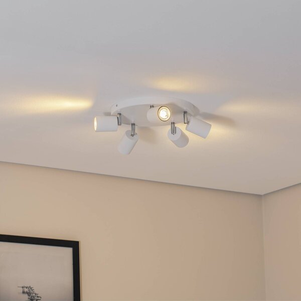 Luminex Stropní bodové světlo Fun, bílé, Ø 30 cm, nastavitelné, GU10, stmívatelný, Bílá / opál, Obývací pokoj / jídelna, kov, Moderní