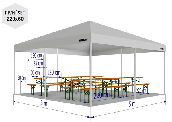 Nůžkový párty stan 5x5 m TENTino BIG HEXAGON Barva opláštění (Zvolte variantu): 1A - BÍLÁ