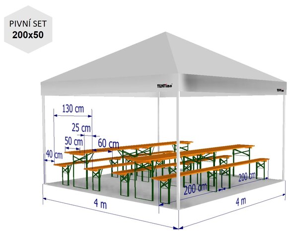 Nůžkový párty stan 4x4 m TENTino BH EXTREME PVC EXTRA HIGH ROOF Barva opláštění: 1A - BÍLÁ