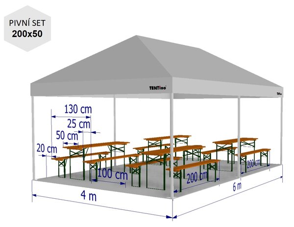 Nůžkový párty stan 4x6 m /4 nohy TENTino BIG HEXAGON Barva opláštění: 3A - BÉŽOVÁ