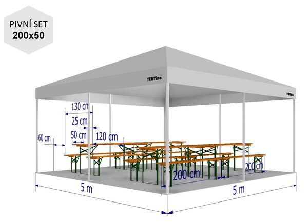 Nůžkový párty stan 5x5 m TENTino BIG HEXAGON Barva opláštění (Zvolte variantu): 1A - BÍLÁ