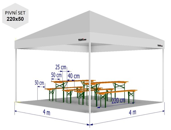 Nůžkový párty stan 4x4 m TENTino BH EXTREME PVC EXTRA HIGH ROOF Barva opláštění: 1A - BÍLÁ