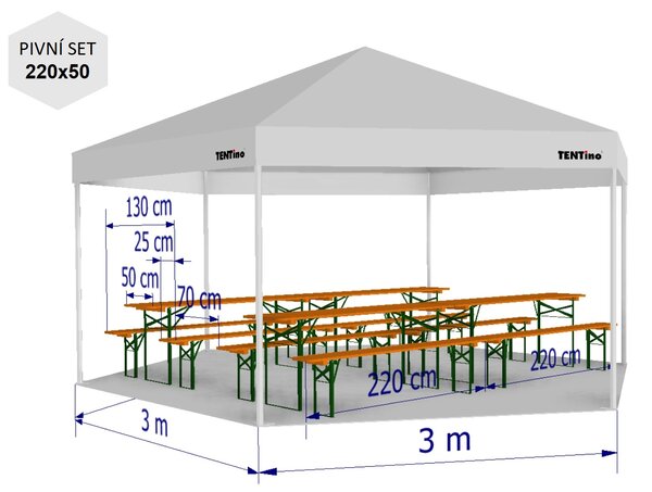 Nůžkový párty stan 3x3x3 m TENTino BIG HEXAGON Barva opláštění (Zvolte variantu): 7A - ČERVENÁ