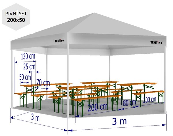 Nůžkový párty stan 3x3x3 m TENTino BIG HEXAGON Barva opláštění (Zvolte variantu): 7A - ČERVENÁ