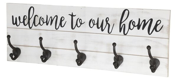 Krémový antik nástěnný věšák s háčky Welcome - 70*8*25 cm - Chic Antique