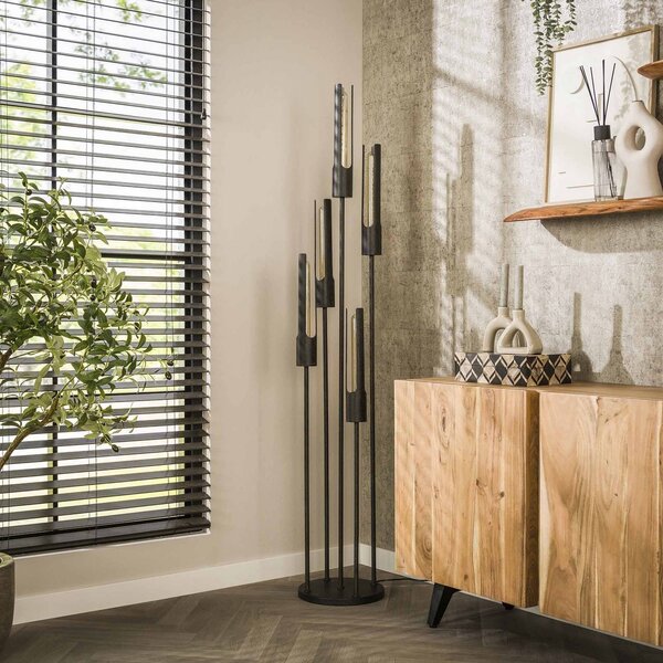 ZIJLSTRA Stojací lampa Tube, 5 světel, černá, kovová, Černá, Obývací pokoj / jídelna, kov, Moderní
