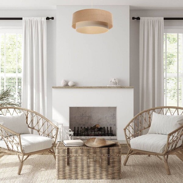 Maco Design Závěsné svítidlo Boho, krémová/béžová, Ø 50 cm, výška 21 juta, stmívatelný, Krémová / jantar, Obývací pokoj / jídelna, Textil / tkanina / hedvábí