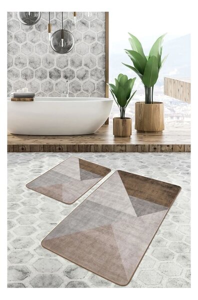 Šedo-hnědé sametové koupelnové předložky v sadě 2 ks 60x100 cm – Mila Home