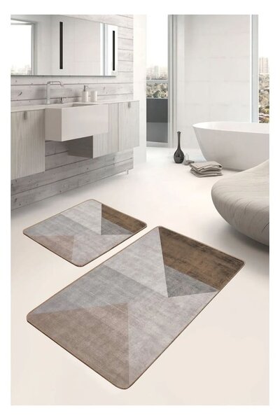 Šedo-hnědé sametové koupelnové předložky v sadě 2 ks 60x100 cm – Mila Home