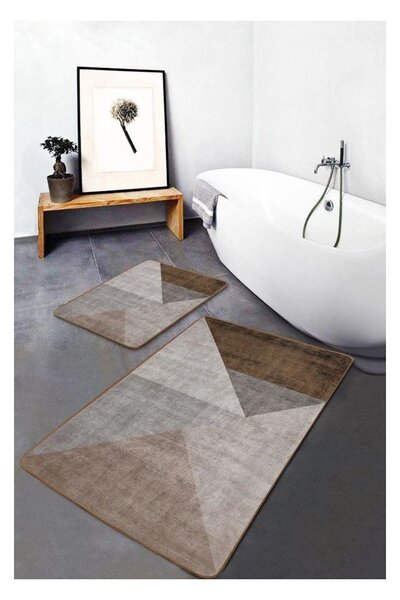 Šedo-hnědé sametové koupelnové předložky v sadě 2 ks 60x100 cm – Mila Home