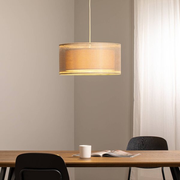 Maco Design Závěsné svítidlo Duo Den Light, béžová barva, Ø 50 cm, len, PVC, stmívatelný, Krémová / jantar, Obývací pokoj / jídelna, Textil / tkanina / hedvábí