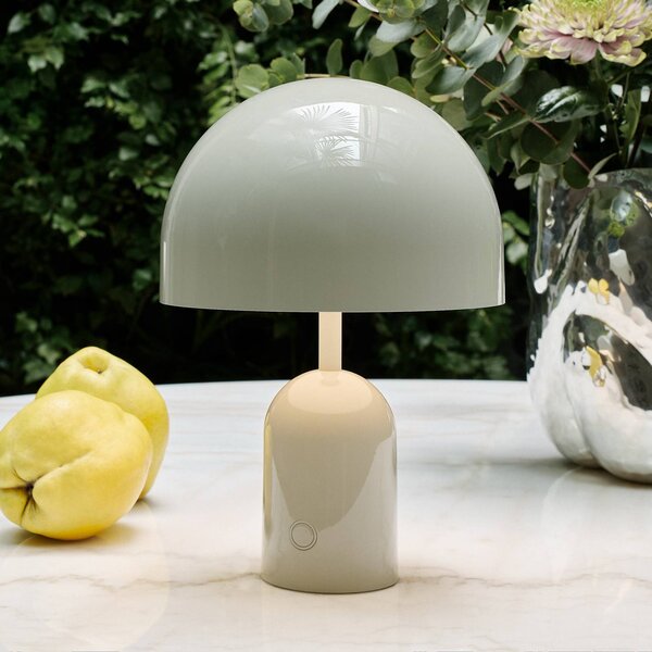 Tom Dixon Akumulátorová stolní lampa BELL PORTABLE, světle šedá 28 cm IP44, stmívatelný, Hliník / šedá / zinek, Obývací pokoj / jídelna, Plast, Design