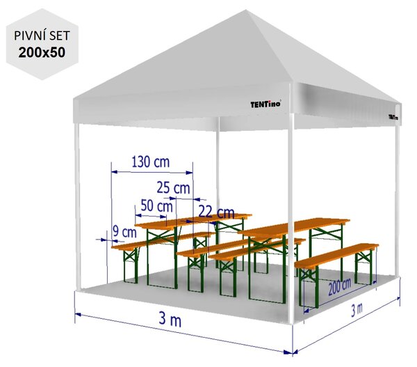 Nůžkový párty stan 3x3 m TENTino BIG HEXAGON Barva opláštění: 9A - ZELENÁ