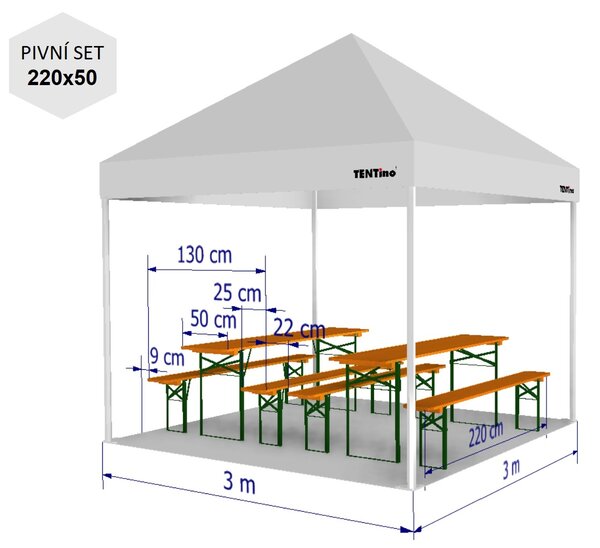 Nůžkový párty stan 3x3 m TENTino BIG HEXAGON Barva opláštění: 9A - ZELENÁ
